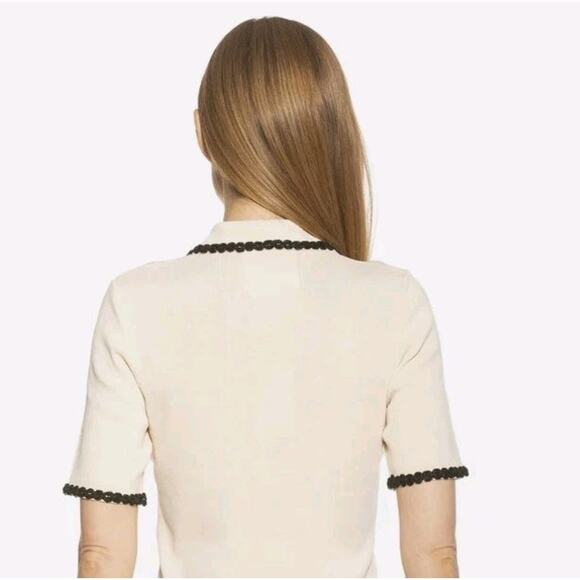 Alexia Armor Brianna Biege Women's V Neck Polo L Pointed Collar Short Slv Trim - Picture 2 of 14